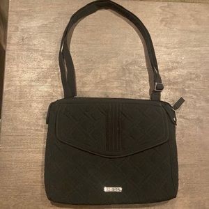 Black Vera Bradley Puffer Laptop Crossbody/Accessory Bag, Too Zip Closure.
